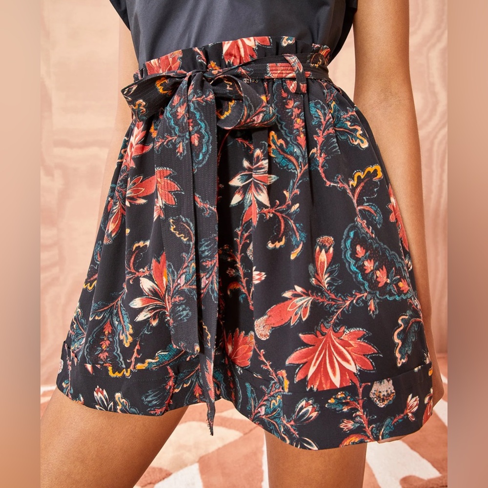 Ulla Johnson Leica Belted Silk Paperbag Shorts Obsidian